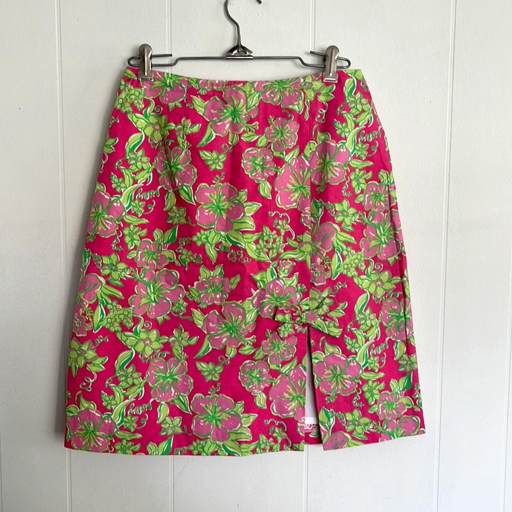 Lily Pulitzer A Line skirt with Slit and Bow Size 4